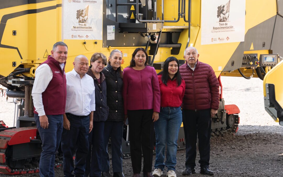 Presidenta de México entrega trenes de repavimentación para municipios del oriente del EdoMéx 